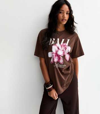 Dark Brown Cotton Bali Print Oversized T-Shirt