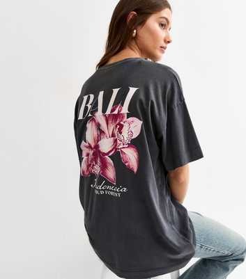 Dark Grey Bali Acid Print Oversized T-Shirt