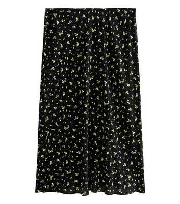 Curves Black Ditsy Floral Bias Cut Midi Skirt