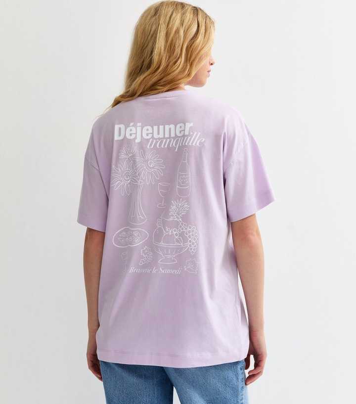 Lilac Sketchy Print Oversized T-Shirt