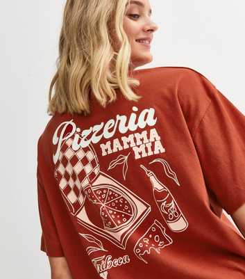 Dark Red Pizza Print Oversized T-Shirt