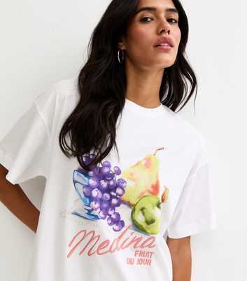 White Cotton Fruit Print Oversized T-Shirt