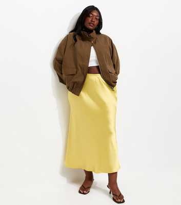 Curves Light Green Satin Bias Cut Midi Skirt