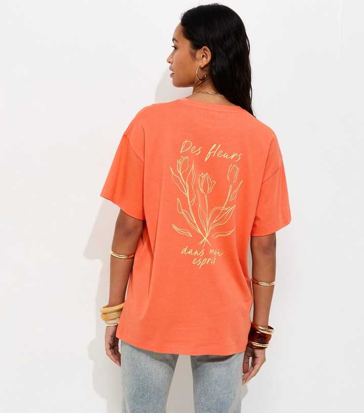Bright Orange Sketchy Tulip Oversized T-Shirt