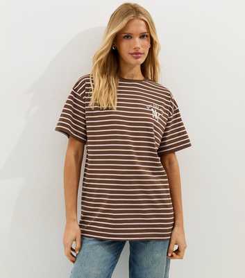 Brown Striped Cotton New York City Logo T-Shirt