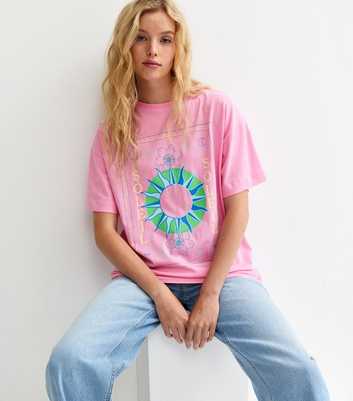 Bright Pink Soleil Mystic Print Oversized T-Shirt