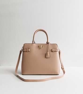 Mink Faux Leather Turn Lock Gusset Tote Bag