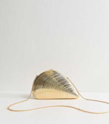 Gold Tone Clam Shell Box Clutch