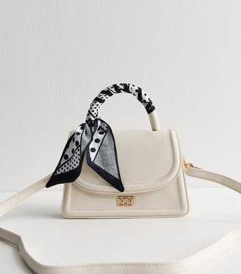 White Faux Leather Scarf Top Handle Bag