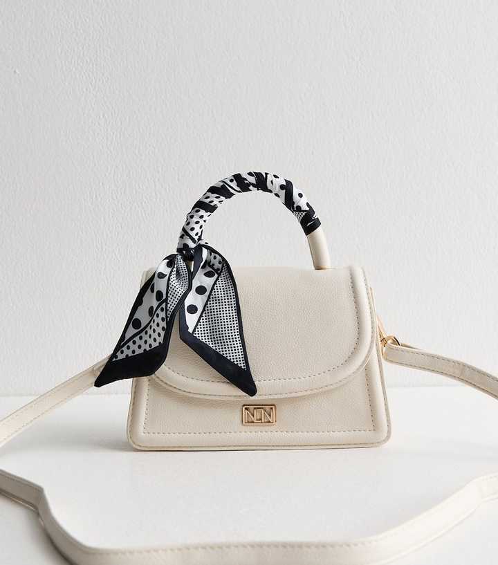 White Faux Leather Scarf Top Handle Bag