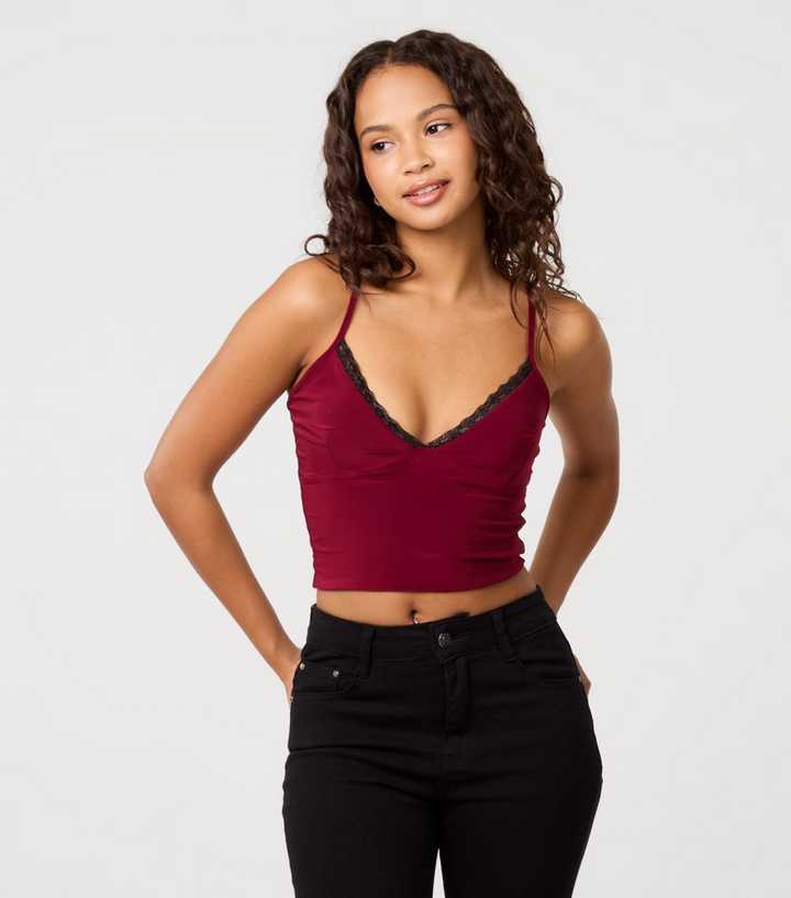 Pink Vanilla Burgundy Lace Trim Cami Top