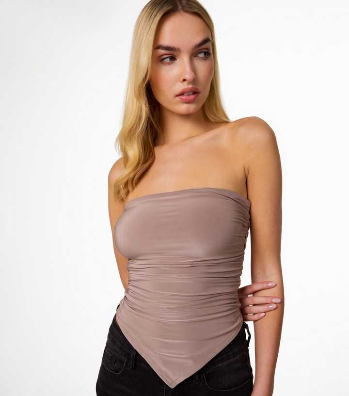 Pink Vanilla Brown Ruched Slinky Bandeau Top