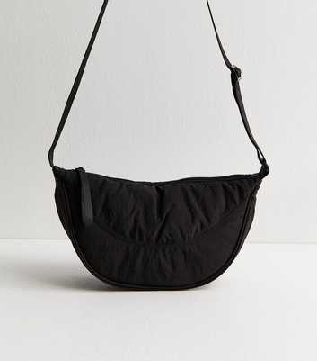 Black Plain Curved Crossbody Bag