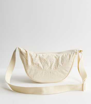 Cream Plain Curved Crossbody Bag