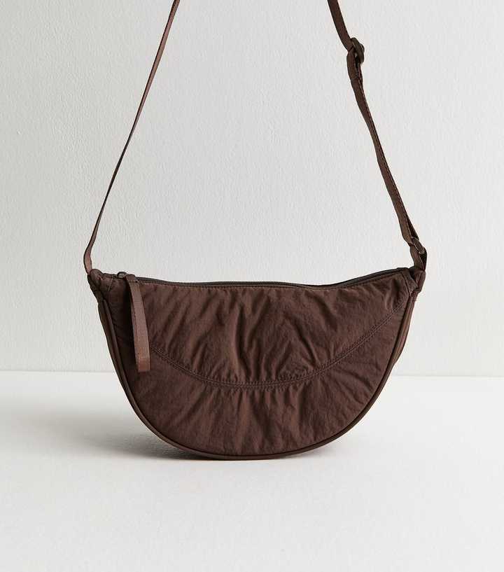 Dark Brown Plain Curved Crossbody Bag