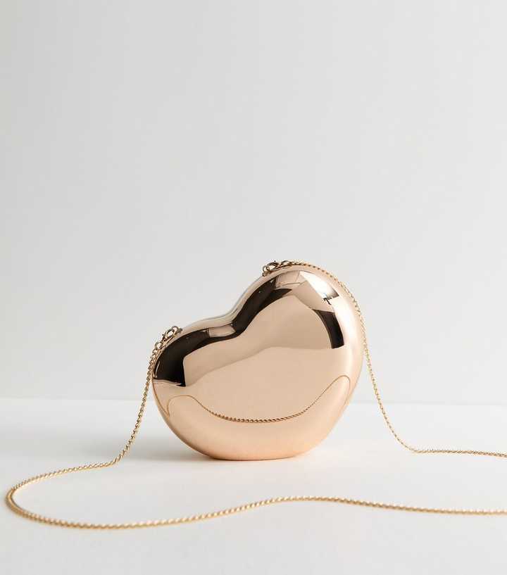 Gold Tone Heart Box Clutch