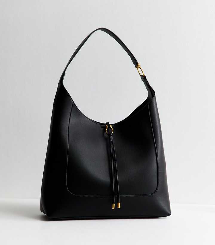 Black Faux Leather Tassel Hobo Tote Bag