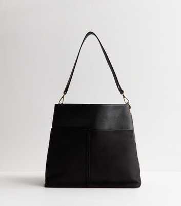 Black Faux-Suede Panel Triple Compartment Tote Bag