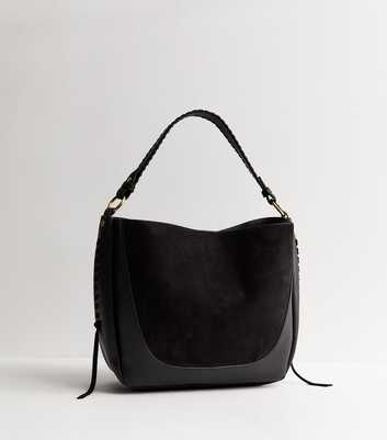 Black Faux Leather Whipstitch Bucket Bag