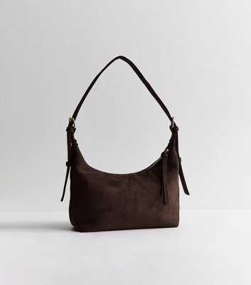 Dark Brown Faux Suede Slouchy Shoulder Bag