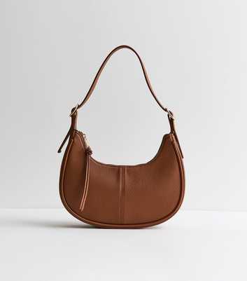 Tan Grained Faux Leather Oval Buckle Shoulder Bag