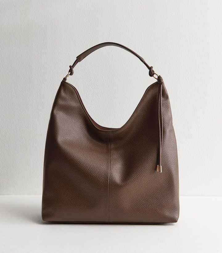 Dark Brown Faux Leather Tassel Hobo Tote Bag