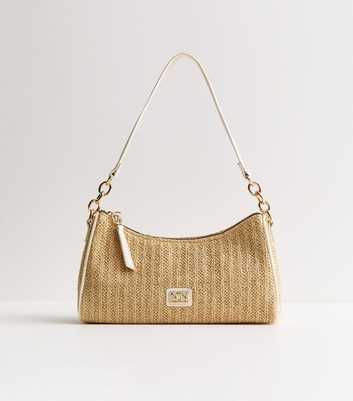 Stone Woven Raffia Look Shoulder Bag