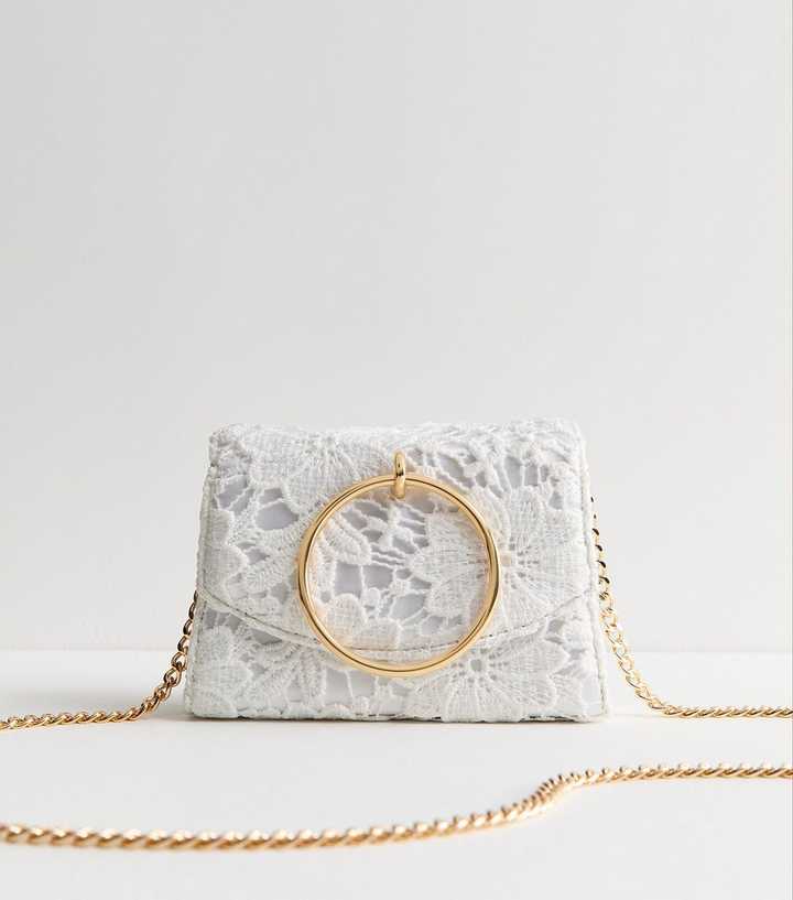 White Broderie Anglaise Ring Handle Crossbody Bag