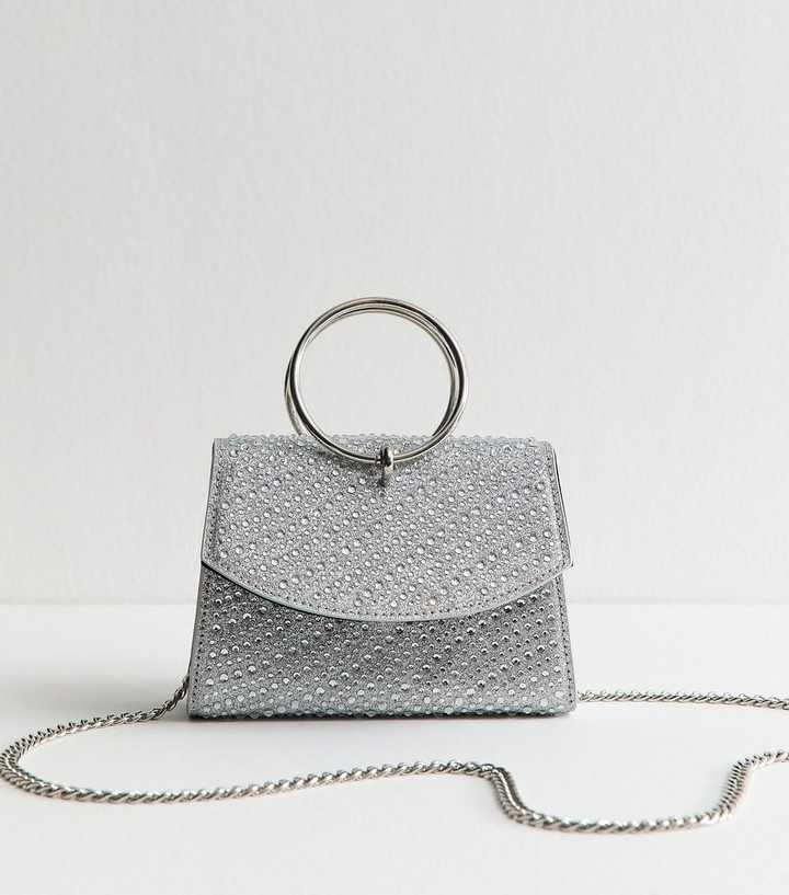 Silver Diamant?� Embellished Round Top Handle Bag