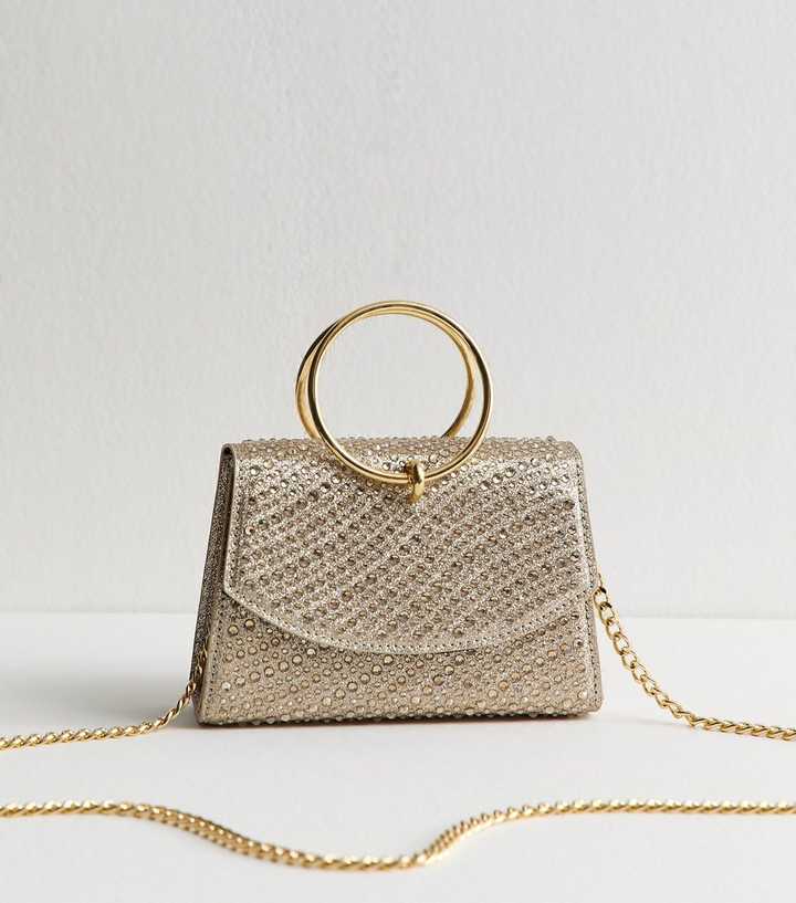 Gold Diamanté Embellished Round Top Handle Bag