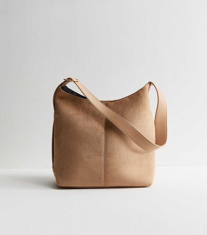 Camel Faux Suede Bucket Bag
