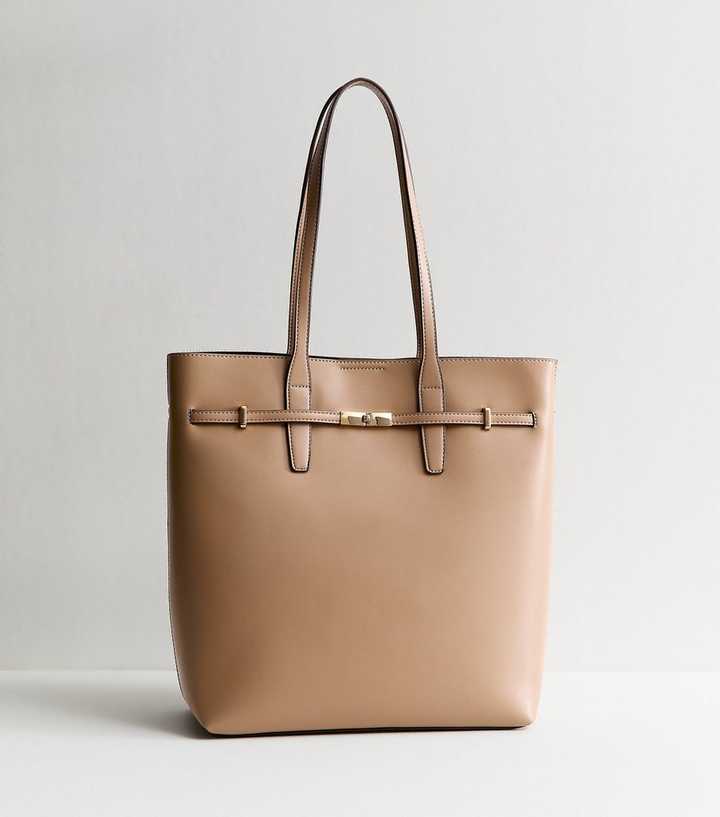 Mink Faux Leather Belted Tote Bag