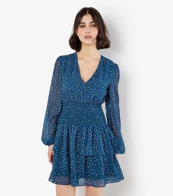 Apricot Teal Spot Smock Tiered Mini Dress