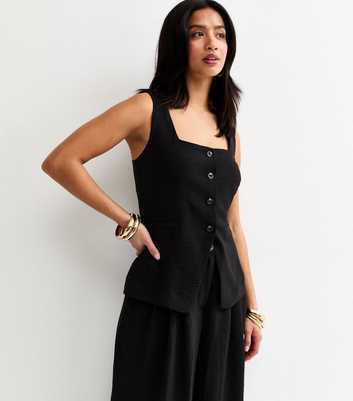 Petite Black Square Neck Waistcoat