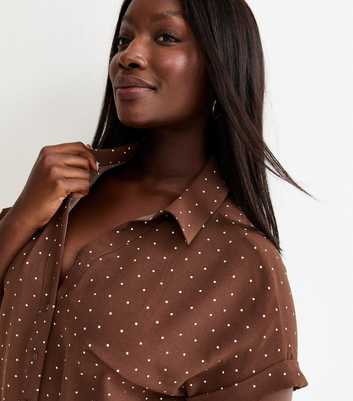 Curves Brown Spot Print Shirt