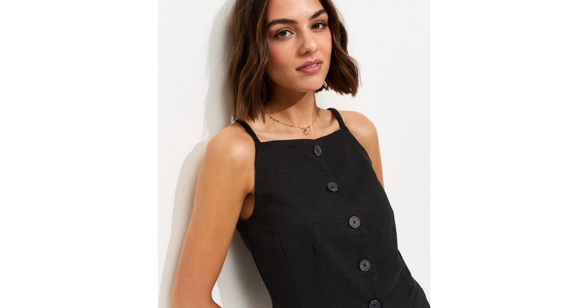 Black Linen Rich Thin Strap Waistcoat