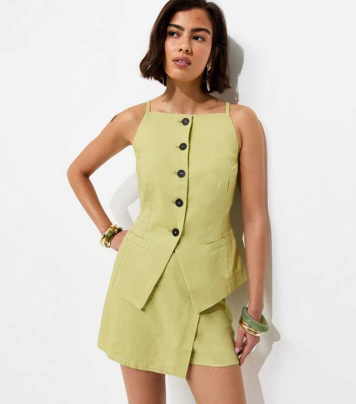 Light Green Linen Rich Thin Strap Waistcoat | New Look