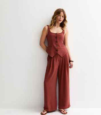 Red Wide Leg Pleated Trousers