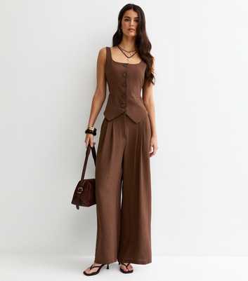 Dark Brown Wide Leg Pleated Trousers