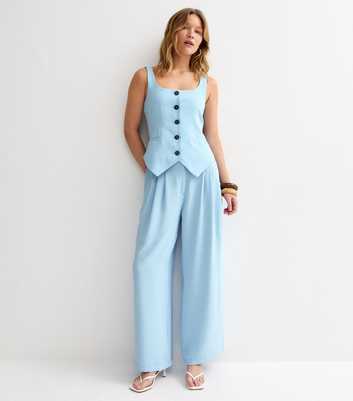 Light Blue Wide Leg Pleated Trousers