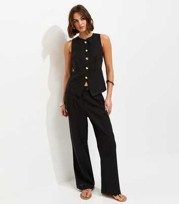 Black Linen Rich Tailored Trousers