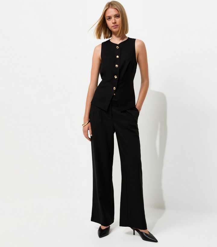 Black Linen Rich Tailored Trousers