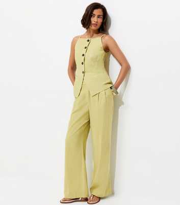 Light Green Linen Rich Tailored Trousers