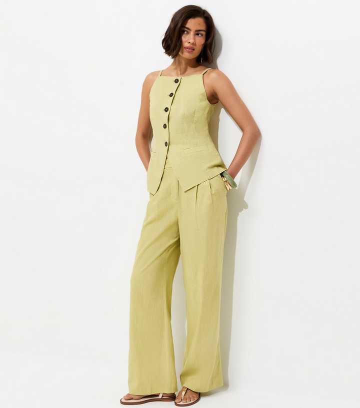 Light Green Linen Rich Tailored Trousers