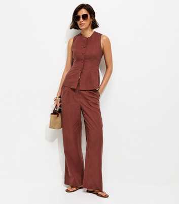 Dark Red Linen Rich Tailored Trousers