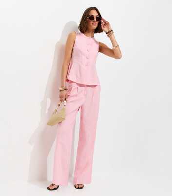 Pale Pink Linen Rich Tailored Trousers