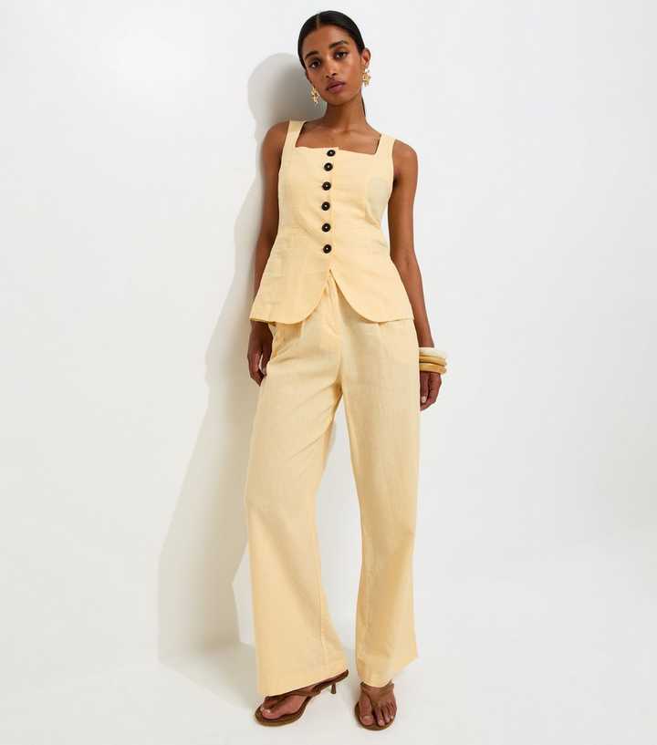 Light Yellow Linen Rich Tailored Trousers