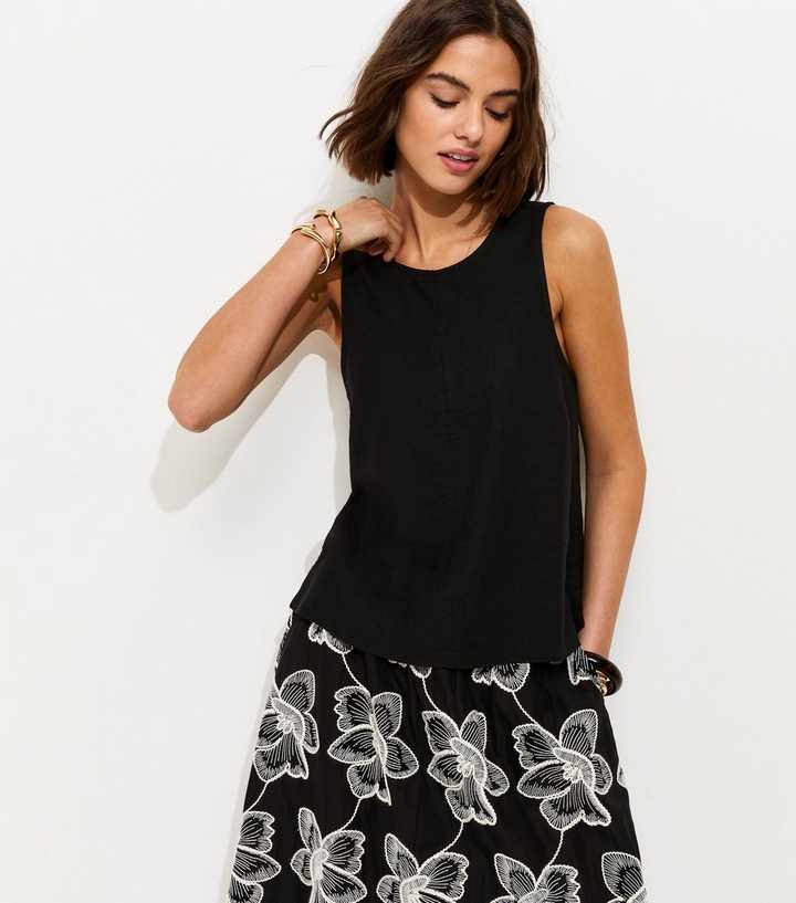 Tall Black Linen Blend Sleeveless Top