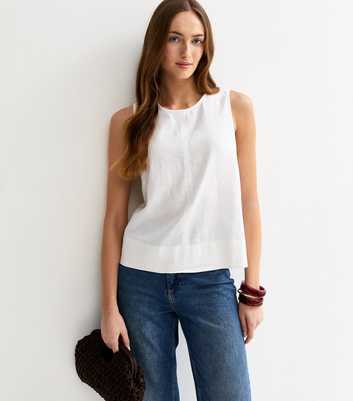 Tall White Linen Blend Sleeveless Top