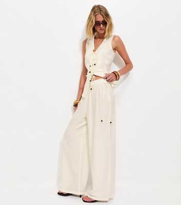 Off White Beaded Tie Wide Leg Trousers